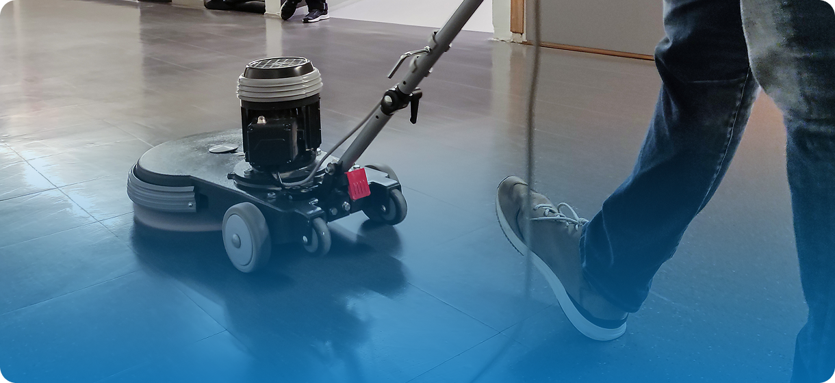 Floor cleaning with a polishing machine.